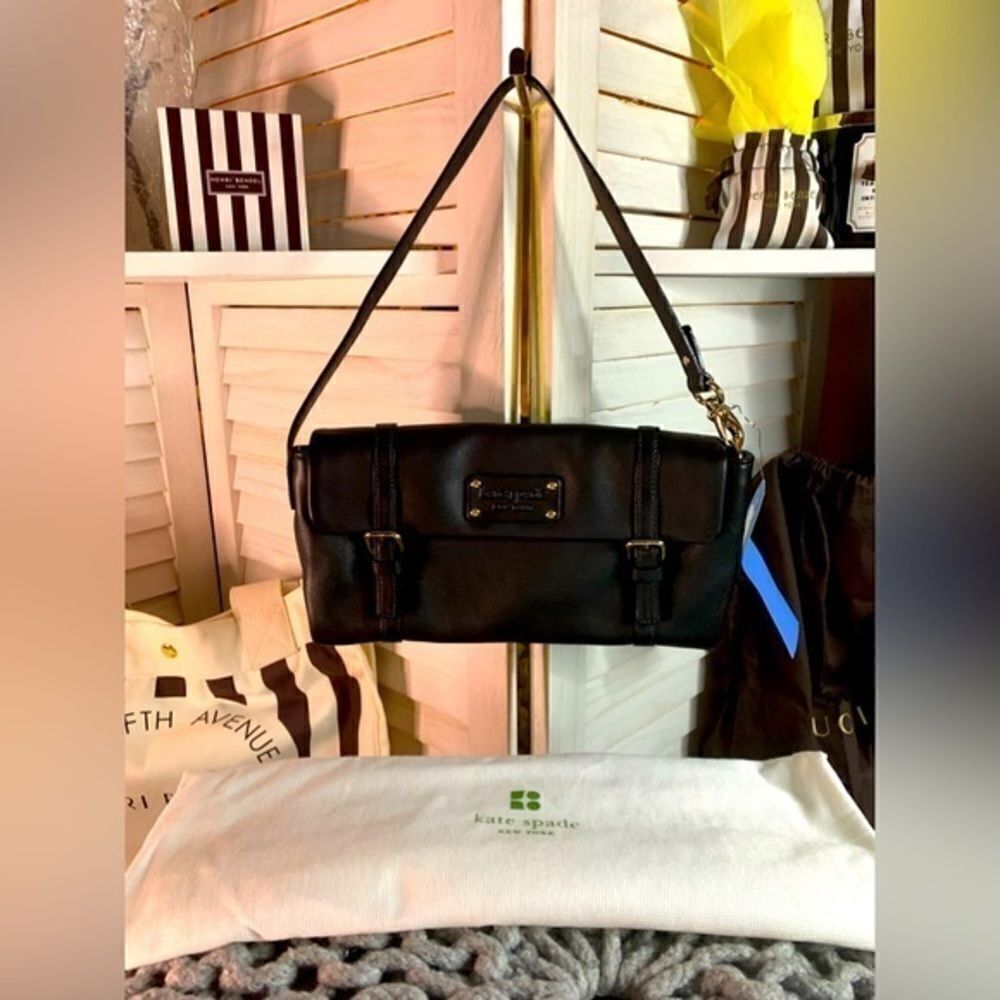 ♠️Stunning Black Leather Kate Spade Bag With Hot Pink Interior, Dust Bag…​​